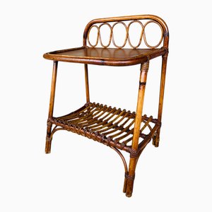 Mid-Century Italian Rattan and Bamboo Side Table, 1960s