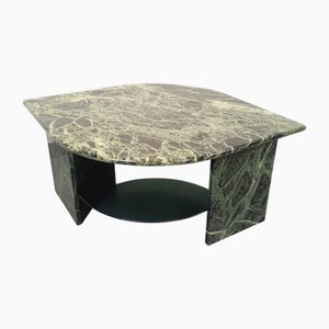 Square Coffee Table with 2 Tops in Green Marble and Smoked Glass, 1970s