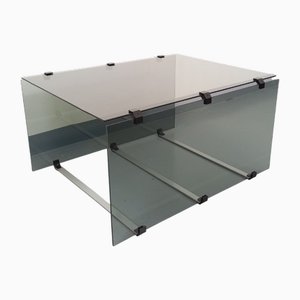Vintage Coffee Table in Smoked Glass, Black Metal and Cast Aluminum, 1970s