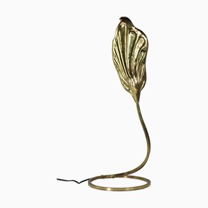 Italienische Blatt Messing Tischlampe von Tommaso Barbi für Bottega Gadda, 1970