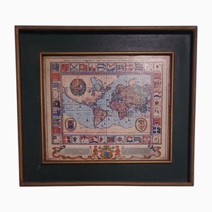 Vintage World Map on Board, 1950s