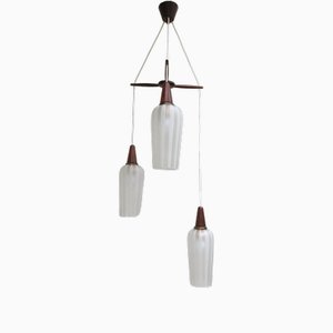 Lampe Cascade, Scandinavie, Teck, Laiton et Verre, 1960s