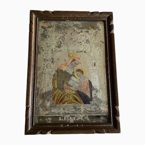 Early 19th Century Reverse Glass Painting of Saint Anne