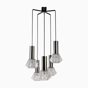 Lampe à Suspension Cascade Vintage avec Cinq Lampes à Suspension et Abat-Jour en Verre à Facettes, Allemagne, 1970s
