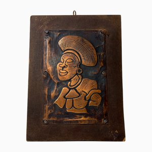 Vintage Embossed South African Tribal Wall Plaque, 1980s