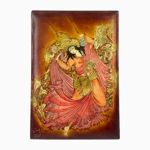 Dipinto vintage del Medio Oriente su pelle, anni '70