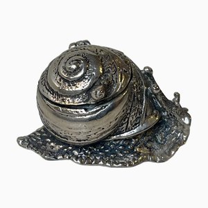 Vintage Italian Figural Snail Pill Box in White Metal, 1980s