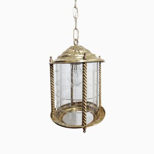 Deckenlampe aus Messing & Glas, Spanien, 1940er