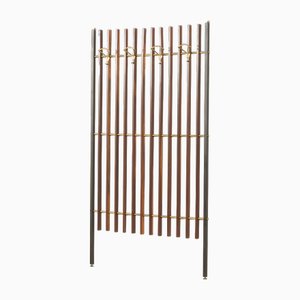 Mid-Century Italian Coat Hanger in Teak and Brass, 1950s