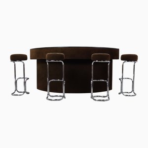 Sgabelli e cocktail bar vintage attribuiti a Sigma Belgium, anni '70, set di 5
