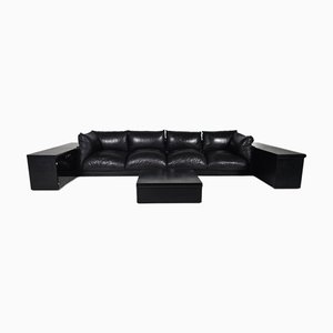 Down Sofa aus schwarzem Leder von Carlo Bartoli für Rossi di Albizzate, 1970er, 2er Set
