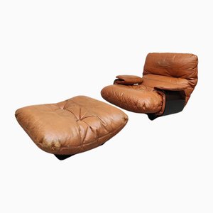 Set of Marsala Lounge Chair and Ottoman by Michel Ducaroy for Ligne Roset, 1970s