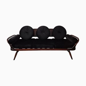 Sofá Mid-Century moderno de terciopelo negro de Erco, años 70