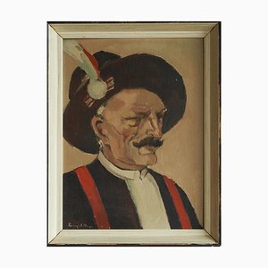 Remy De Pillecyn, Man with Hat, Oil on Canvas, 1964, Framed