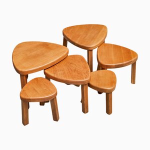 Sculptural Sectional Coffee Tables in Oak, 1970s, Set of 6