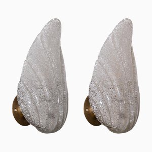 Appliques Murales en Forme de Feuille en Verre, Italie, 1950s, Set de 2