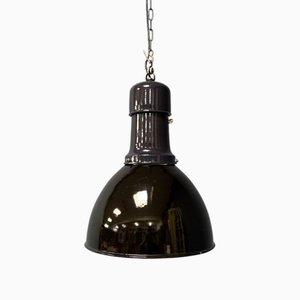Grande Lampe d'Usine Bauhaus en Émail Noir