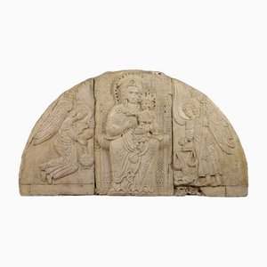 Mid-Century Early 13th Century Style Plaster Madonna with Child and Angels Lunette, 1970s