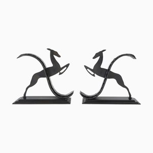 Skulpturale Art Deco Buchstützen aus Schmiedeeisen, Michel Zadounsky zugeschrieben, 1930er, 2er Set