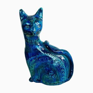 Italienische Mid-Century Keramik Rimini Blu Cat von Aldo Londi für Bitossi, 1960er