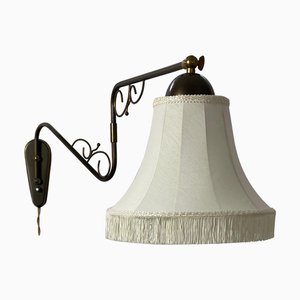Gelenkige Wandlampe aus Messing & Stoff, Schweden, 1940er