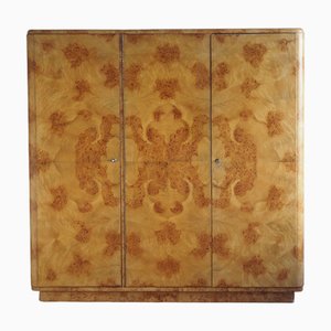 3-Türiger Art Deco Kleiderschrank mit Wurzelholz-Furnier-Optik