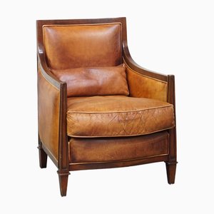 Fauteuil Art Déco en Cuir de Mouton Cognac