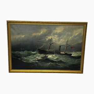 William Broome, nave a vapore Sealer Whaler di Dundee Floundering, grande dipinto ad olio, con cornice