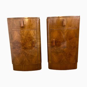 Art Deco Walnut Bedside Tables, Set of 2