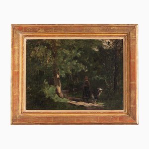 Französischer Meister, Schäferin im Wald, Ölgemälde auf Leinwand, Ende 19. Jh., gerahmt