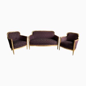 French Art Deco Living Room Set in Carved Wood by Paul Follot, 1920s, Set of 3