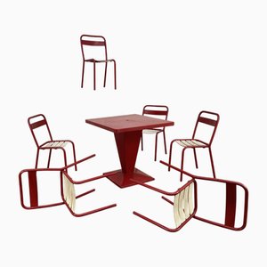 Mesa de bistró y sillas de Tolix, años 50. Juego de 7