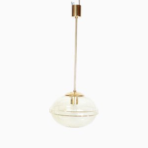 Mid-Century Brass and Gold Glass Pendant from Kamenicky Senov, Former Czechoslovakia, 1970s