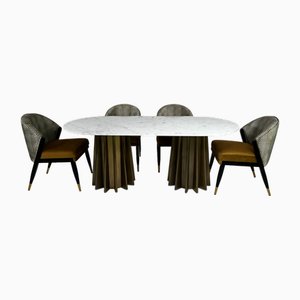 Chaise Gatsby en Bois Laqué Noir et Tissu Graphique Velours Ocre par Henri Paris