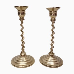 Candelabros vintage de latón retorcido, años 80/90. Juego de 2