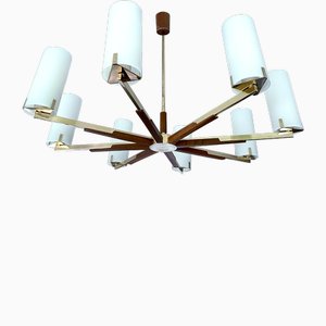 Grande Lampe à Suspension Scandinave en Laiton et Verre, 1960s