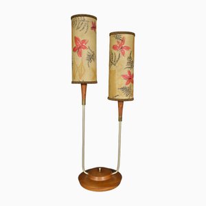 Lampada da tavolo vintage in metallo cromato e teak, Stati Uniti, anni '50