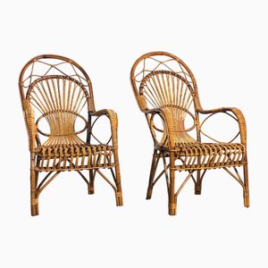 Vintage Italian Wicker Armchairs, 1960s, Set of 2