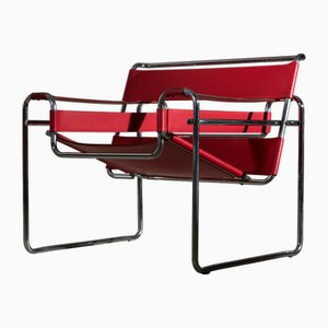 Chaise Wassily en Cuir Rouge par Marcel Breuer pour Knoll, 1920s