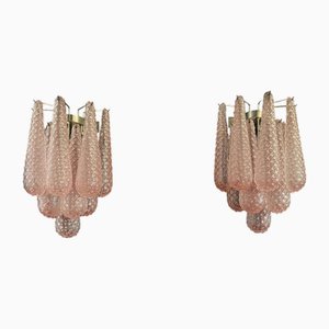 Lampade da parete rosa di Murano con prismi a forma di goccia, 2000, set di 4