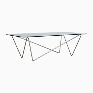 Table Basse Vintage avec Verre Trempé sur Chrome, Italie, 1970s
