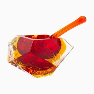 Cenicero Sommerso de cristal de Murano en rojo y amarillo de Bucella Cristalli, años 50