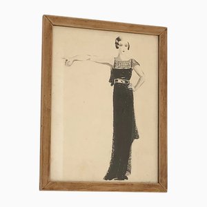 Lucy Croffin, Art Deco Fashion Artwork, 1932, Ink or Watercolor on Paper, Framed