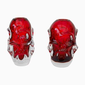Mid-Century Modern Handmade Crystal Vases in Bright Red by Börne Augustsson for Åseda, Set of 2