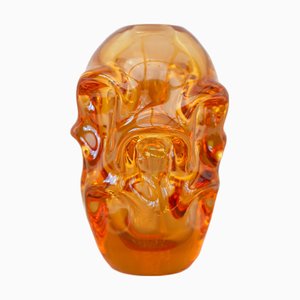 Mid-Century Modern Handmade Crystal Vase in Bright Orange by Börne Augustsson for Åseda
