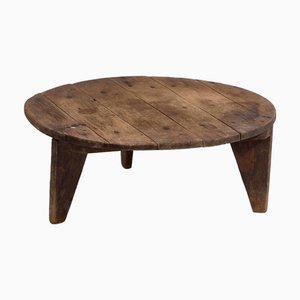 Vintage Round Wooden Coffee Table, 1920