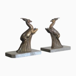 Skulpturale Art-Deco Buchstützen aus Bronze, Frankreich, 1930er, 2er Set