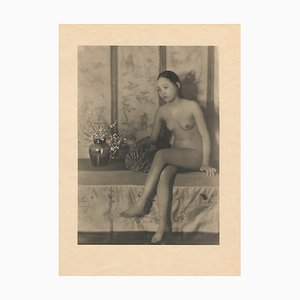 Heinz von Perckhammer, Chica china desnuda con jarrón de flores, Heliograbado original, 1928