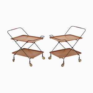 Swedish Teak Serving Trolleys, 1960s, Set of 2