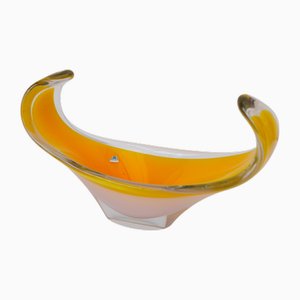 Mid-Century Modern Scandinavian Glass Art Coquille Bowl in Bright Yellow by Peter Leek for Nybro